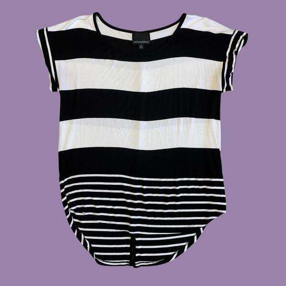 Cynthia Rowley Boxy Striped White Black Hi Low Tunic Top Medium - Picture 3 of 8